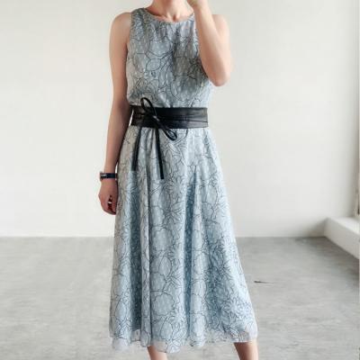 China Lady Career Office Wear Dot Flower Floral Print Chiffon Summer Chiffon Dress Elegant Casual Swiss Women's Midi Sun Breathable Sleeveless Dress for sale