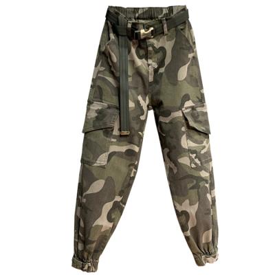 China Lady Street Wear Casual Pants Camouflage Fashion Breathable Plus Size High Waist Solid Color Cotton Straight Women's Cargo Pants for sale