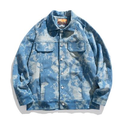 China 2022 Breathable Spring Outwear Unisex Street Casual Wear Plus Size Tie Dye Printed Corduroy Mens Bomber Jacket With Logo Embroidery Custom Made for sale