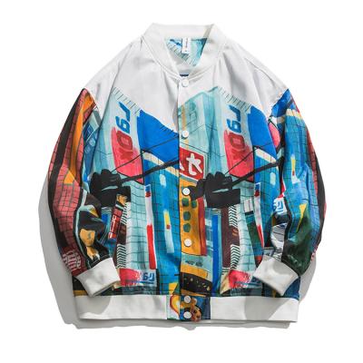 China 2022 Fashion Breathable Street Use Gear Anime Sublimation Clothing Varsity Casual Graffiti Printed Bomber Jacket For Men for sale