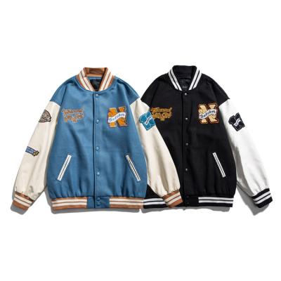 China Vintage Fashion Breathable Oversized Casual Street Wear Men's Bomber Baseball Varsity Jacket Coat Sweatshirt Embroidered Patchwork for sale