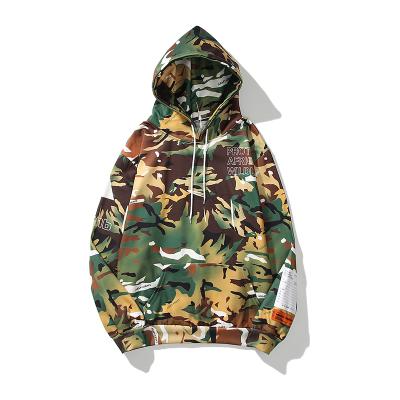 China Breathable Army Green Camouflage Printed Pullover Hoodie Sweatshirt With Logo Patches Casual Street Wear Custom Made For Men for sale