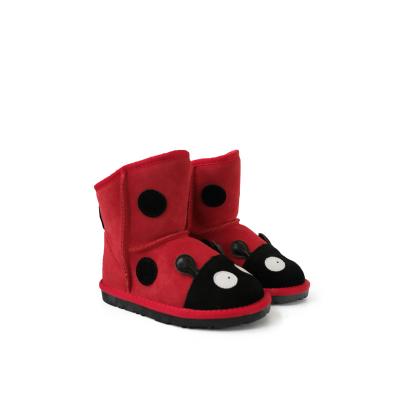 China Breathable Stock Winter Cute Coccinella septempunctata pattern Boots Warm Children Shoes Australian Sheepskin Outdoor snow boots for kids for sale