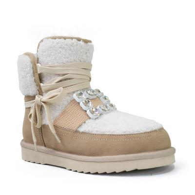 China 2022 new fashion custom logo shoes rv shoes winter fashion laceup women's snow warm women's casual shinning boots laceless boots for sale