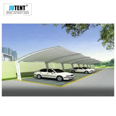 China Waterproof UV-Resistance Car Parking Flame Retardant Metal Covering Membrane Cheap Structure Steel Parking Canopy for sale