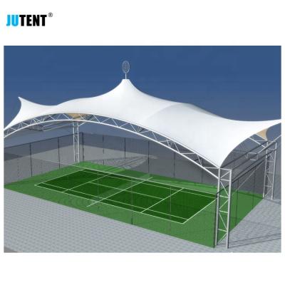 China Beautiful PTFE Membran Waterproof Fireproof Fabric Roof UV-Resistance Sun Shade Free Standing Tennis Court Canopy for sale