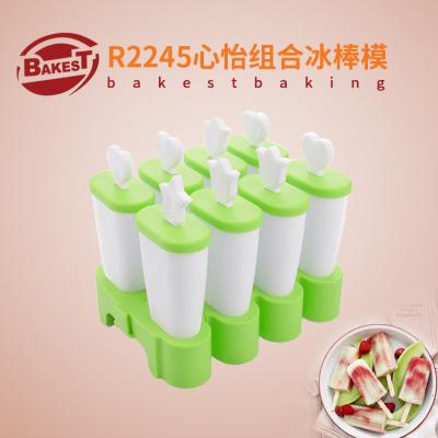 China Sustainable 8 Hole Green Plastic Homemade Ice Cream Cube Tray Mold DIY Popsicle Mold for sale