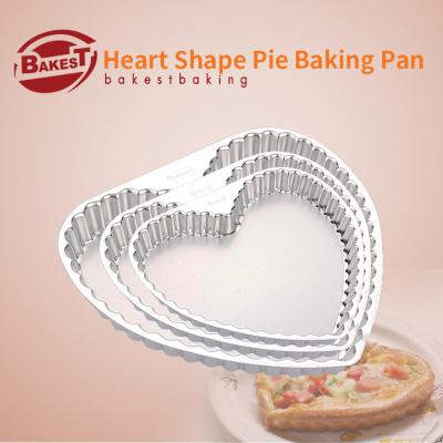 China Silver Heart Shaped Pizza Pan Oven Pie Pizza Baking Pan Fluted Fixed Removable Bottom 6-10 Inch for sale