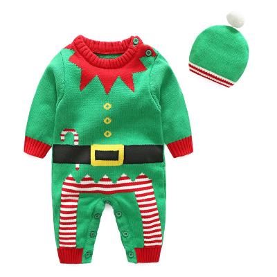 China 2022 Santa Claus Baby Christmas Romper Casual Clown Knitted Solid Color Organic Wool Thickened Christmas Baby Bubble Romper for sale