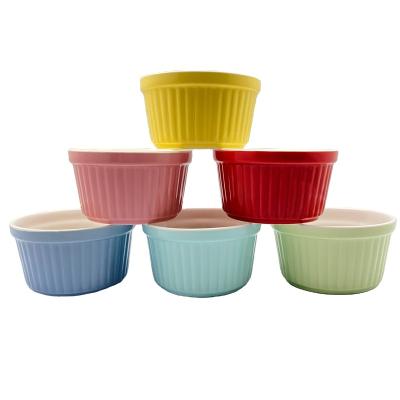 China Sustainable Ramekins Porcelain Bakeware Porcelain Dip Bowls Lined Baking Bowl Ramekins For Serving Dips for sale