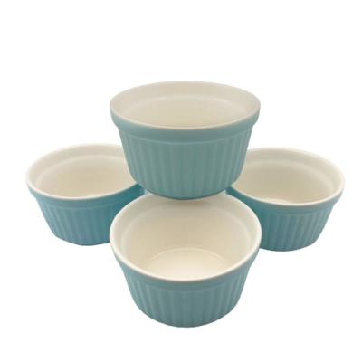 China Sustainable Hot Sale Iced Cream Brulee Light Blue Ramekins for sale