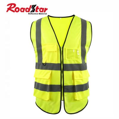 China Road Signage Yellow Reflective Zipper 5 Pockets Safety Vest For Construction for sale