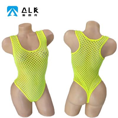 China Sets Wholesale Big Hole Neon Yellow Net Neon Yellow Ailangke Thong Dancewear Safah Back Jumpsuit for sale