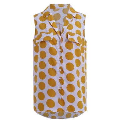 China Breathable Ladies Female Pocket Button 2022 Womens Blouses Shirts OEM Sleeveless Polka dot Fashion Clothing Casual Tailored collar Summer for sale