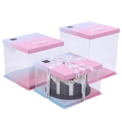 China Recyclable Christmas Transparent Custom Cake Box With Handle Bakery Birthday Cookie Cupcake Board Gift Paper Packaging Box With Window for sale