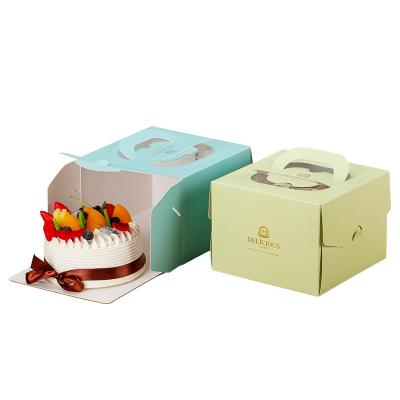 China Custom Recyclable Birthday Cake Box With Handle Clear Bakery Christmas Cookie Cupcake Board Gift Paper Packaging Box With Window for sale