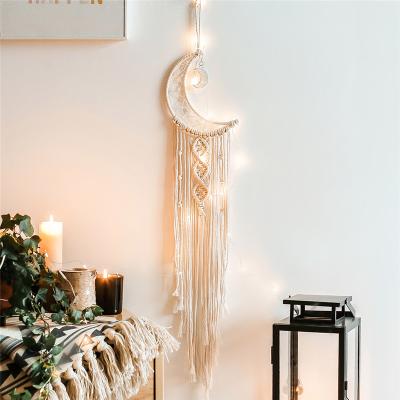 China 100% Handmade Hot Selling Moon Tapestry Boho Home Decors Art Macrame Dream Catcher Handmade With Pearl Beads for sale