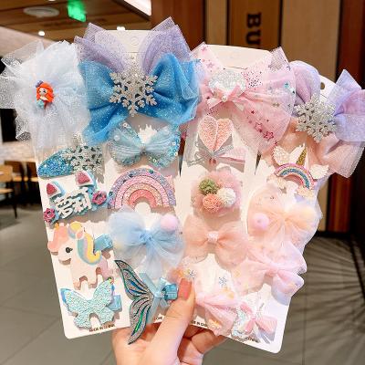 China 5 Pcs Set Wholesale Korean 5 Pcs Hair Pins Princess Flower Butterfly Bow Rainbow Girls Hair Cute Headwear Kid Hair Accessories Hair Clips for sale