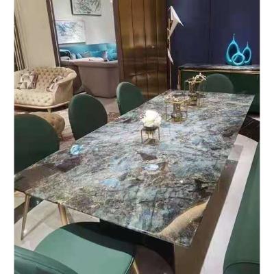 China Modern Luxury Fluorite Gemstone Furniture Round Shape Marble Dining Table Top for sale