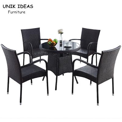 China Metal Rattan Garden Furnitures Patio Sets Dining Chair Table 80cm for sale