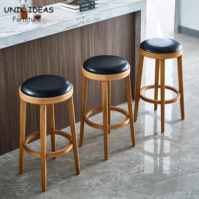 China Mid Century Vintage Retro Bar Stools Leather Wine Restaurant Round UK-BS015 for sale