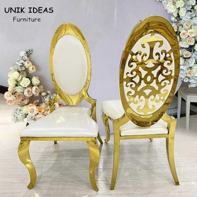 China Hohe hintere Dekor-Rückenlehne-goldene Freizeit 52x55x112cm König-Wedding Banquet Chairs zu verkaufen