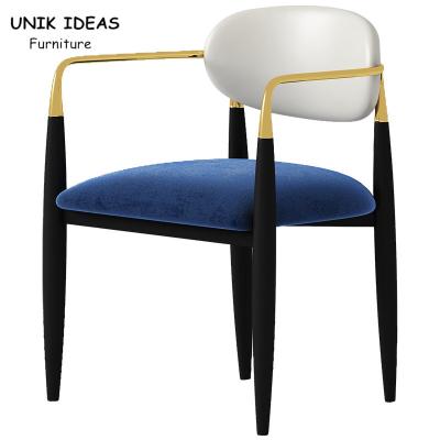 China Navy Blue Metal Frame Dining Table And Chairs For Small Spaces Tufted Leather 58x58x73CM for sale