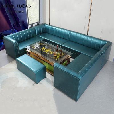 China 3 het Leer U-vormige Sectionele Laag van stukfaux met Chaise Blue Round Corner Te koop