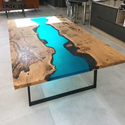 China Van de de Eettafel het Tegendesktop van epoxyharslive edge river wood plank Blauw van de het Huiskeuken Te koop