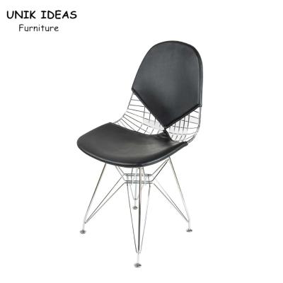 China Iron Black Metal Frame Dining Chairs PU Leather Garden Comfy Indoor Outdoor for sale