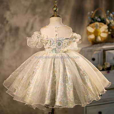 China Short Sleeve First Holy Communion Dresses Embroidered Fluffy Wedding Bridesmaids Sequin Prom Dresses for sale