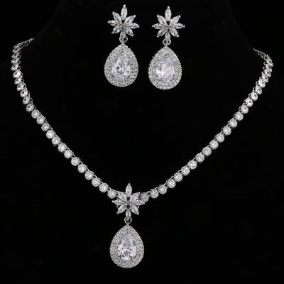 China Zircon FASHIONABLE Suit Water Drop Flower Temperament Wedding Wome Zircon Necklace Jewelry Set Bridal for sale