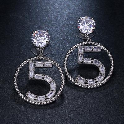 China Fashion Personality Digital Trendy Earrings 5 ​​Geometric Large Circle Zircon Dangle Earrings for sale