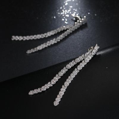 China Fashion Shiny Luxury Zircon Earrings Two Heart Long Fashion Tassel Combination Earrings for sale