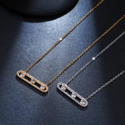 China Korean Simple Zircon Inlaid Necklace Charming Version Elegant Pin Pendant Zircon Clip Necklace For Woman for sale