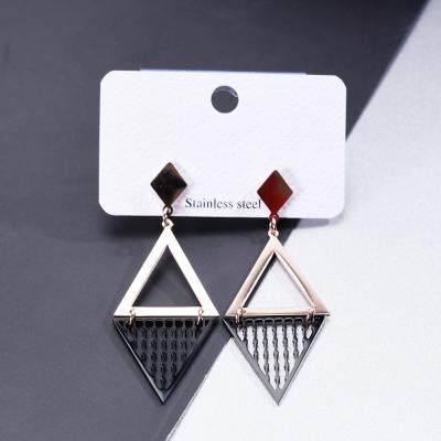 China FASHIONABLE Triangle Titanium Steel Single Pendant Stainless Steel Earrings Black Stud Earrings for sale