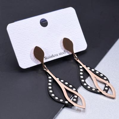 China FASHIONABLE Titanium Steel Jewelry Rose Gold Leaf Tassel Stainless Steel Custom Women Drop Earrings for sale