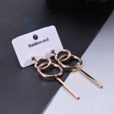 China Fashion Long Rose Gold Earrings Women's Fashion Stainless Steel Hoop Earrings Asymmetric Circle Titanium Steel for sale