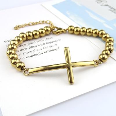 China Elegant Charming Gold Plated Stainless Steel Beaded Rosaries Religious Catholic Rosary Bracelet for sale