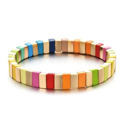 China Trendy New BOHEMIA Rainbow Tile Stretch Enamel Bracelets 2021New Bohemia Colorful Jewelry Bangle For Women for sale