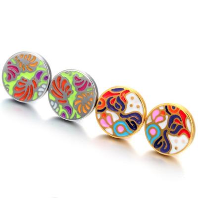 China Fast Delivery Fashion Women Jewelry Graffiti Maker Stainless Steel Gold Plated Enamel Stud Earrings Custom Made for sale