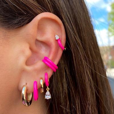 China Fast Delivery C Shape Enamel Oil Drop Ear Slaps Women Popular Colorful Rainbow Removable Earring No Piercing Cuff Earrings for sale