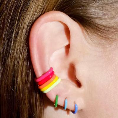 China Fast Delivery 2021 New C Shape Enamel Oil Drop Ear Slaps Women Popular Colorful Rainbow Removable Earring No Piercing Cuff Earrings for sale