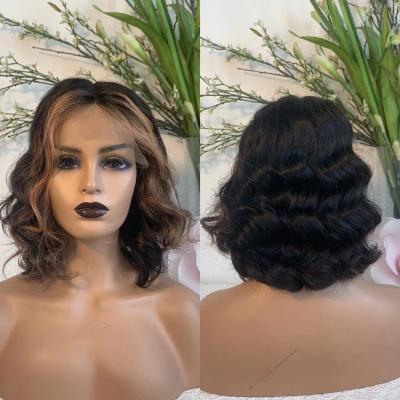 China Wholesale Factory Price Soft Smooth Thick Sheer Lace Front Human Hair Wig PrePlucked Glueless Virgin Bob Wig Brazilian Natural Wave Short Wig for sale