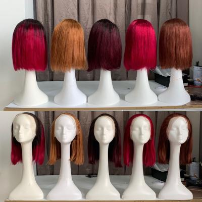 China KEMY Wholesale Straight Cheap Price Brazilian Hair Lace Wig With 4*13 Lace Frontal Wig With Short Bob Ombre Red Hair Baby Hair Wig for sale