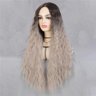 China Ombre Brown Super High Temperature Daily Color Wig Cosplay Party Use Hair Fiber Wave Synthetic Wig For Women Long Curly Colored Wigs for sale