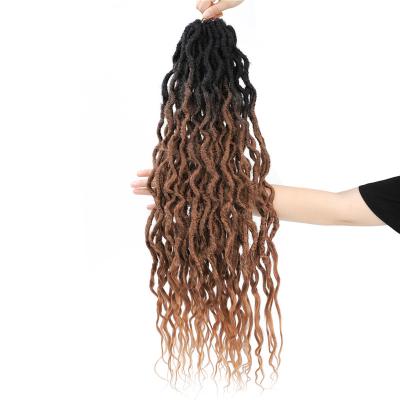 China Straight Goddess Locs Crochet Hair Wavy Faux Locs With Curly Ends Synthetic Braiding Hair Extension For Women Lightweight Dreadlocks for sale