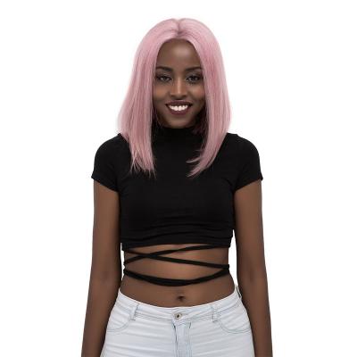 China KEMY Rose Colored Human Hair Wig Straight Pink Virgin Indian Hair 4*13 Lace Frontal Wig With Short Natural Hairline Bob Ombre Colored Wig for sale