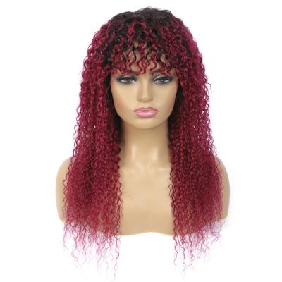 China Cheap Price Brazilian Curly Natural Color KEMY Curly Hair Wigs With Bangs For Color Women Hair Machine Made Wigs for sale