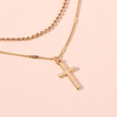 China CLASSIC Trendy 18k Gold Cross Necklace Double Chains Pendant Necklace Jewelry For Women for sale